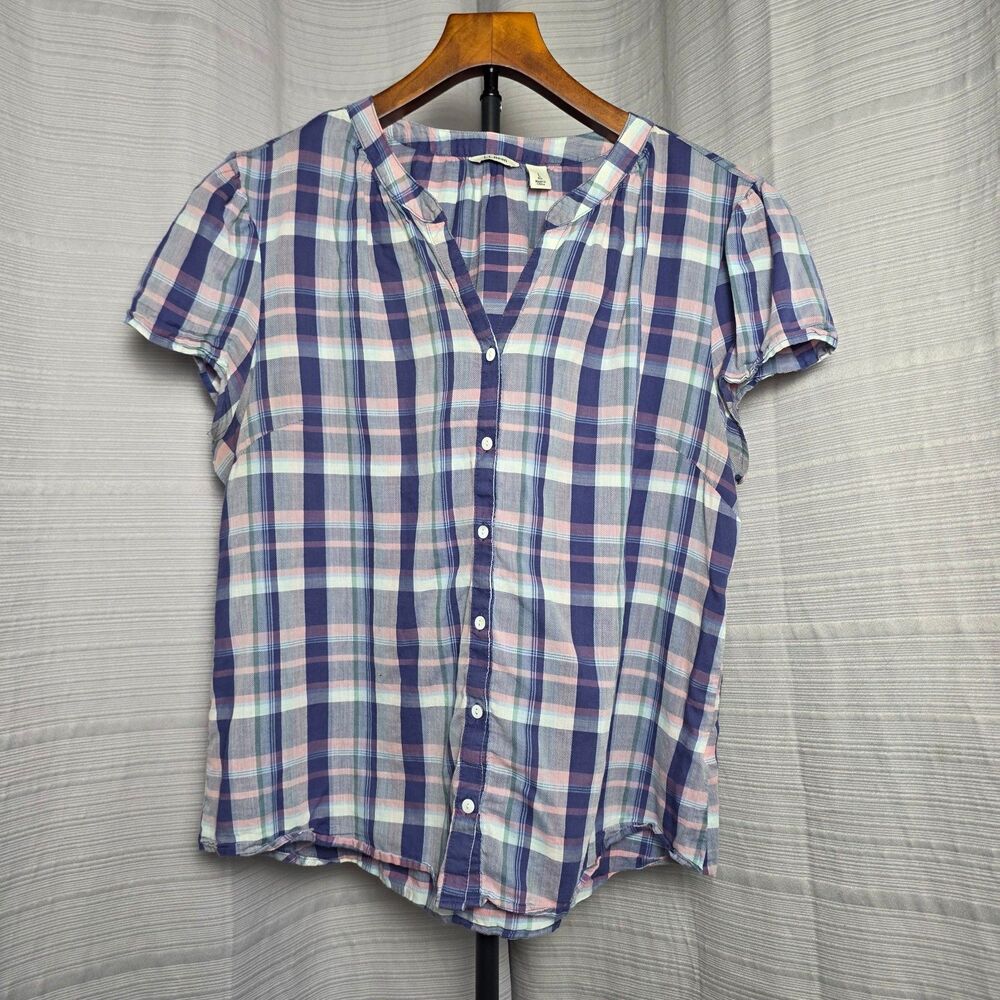 L.L. Bean Whisperweight Poplin Plaid Shirt Sz L Farmhouse New England Cabincore